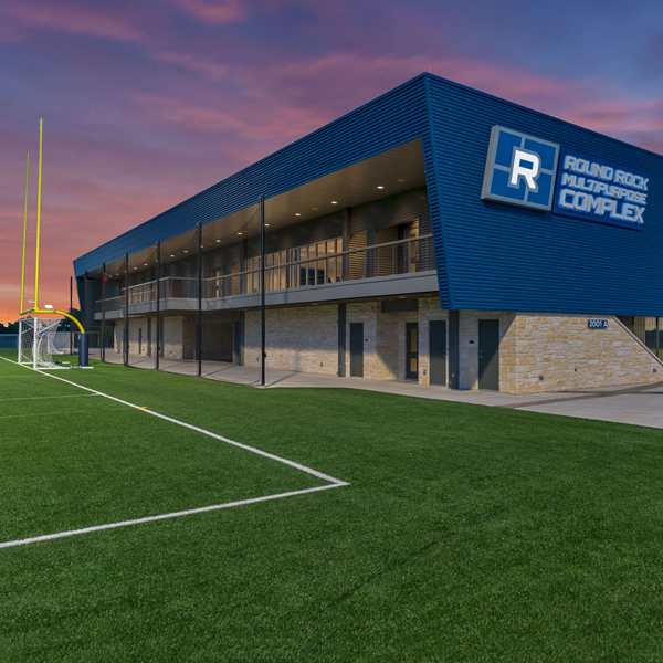 the Round Rock Multipurpose complex at sunset